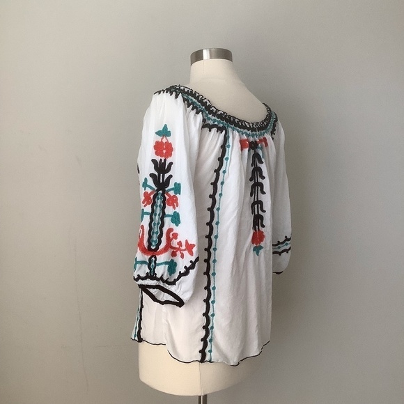 POUPETTE ST BARTH Floral Embroidered 3/4 Sleeve Blouse L‎ - Picture 10 of 16